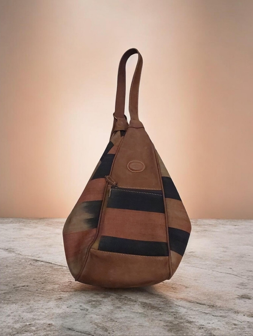 Vintage Guatemala Cedano Leather Western Pattern Sling Back Bag